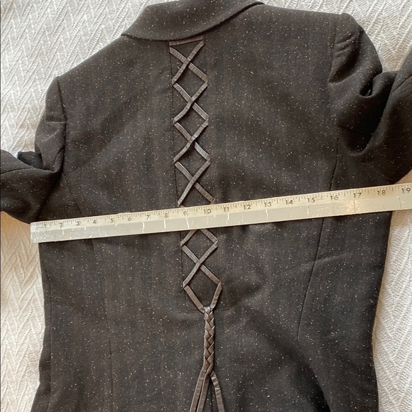 Simon Chang Wool Silk Corset Back Brown Blazer Designer Boho Business Casual - Picture 10 of 15